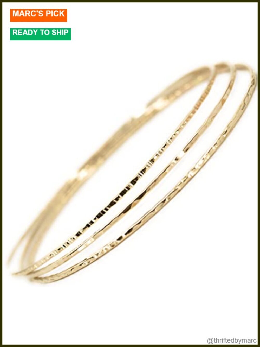 14k Gold Filled Hammered Bangle Set of 3 Textures Slip On Bracelets